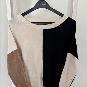 Workshop Republic Clothing Colorblock Sweater - Black, Cream, and Brown